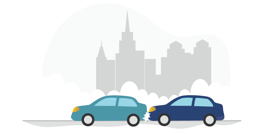 Graphic of two cars colliding to show the topic on what to do after a car accident by PROLINK