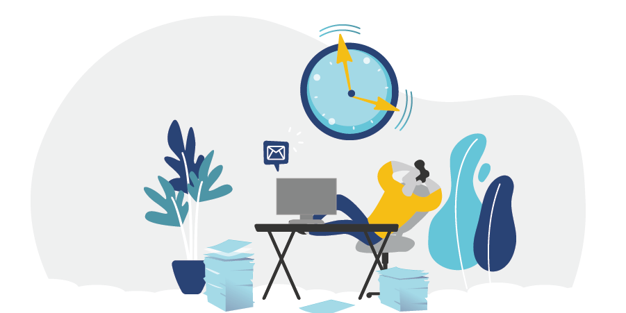Graphic of a person working from home after reading our blog on being cyber safe while working remotely
