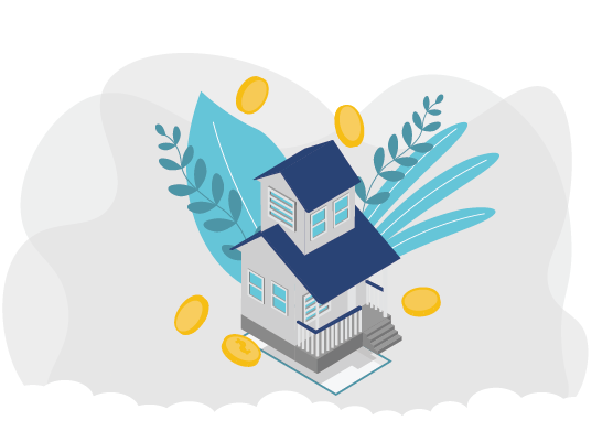 Graphic of a home with coins around for 11 cost saving tips for home insurance blog post