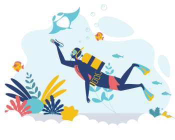 Graphic of a diver for the post exploring professional liability insurance