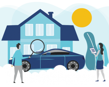 Graphic of people looking for auto insurance discounts