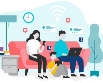 Graphic depicting a family using personal devices.