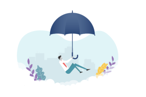 A professional floating in air with an umbrella