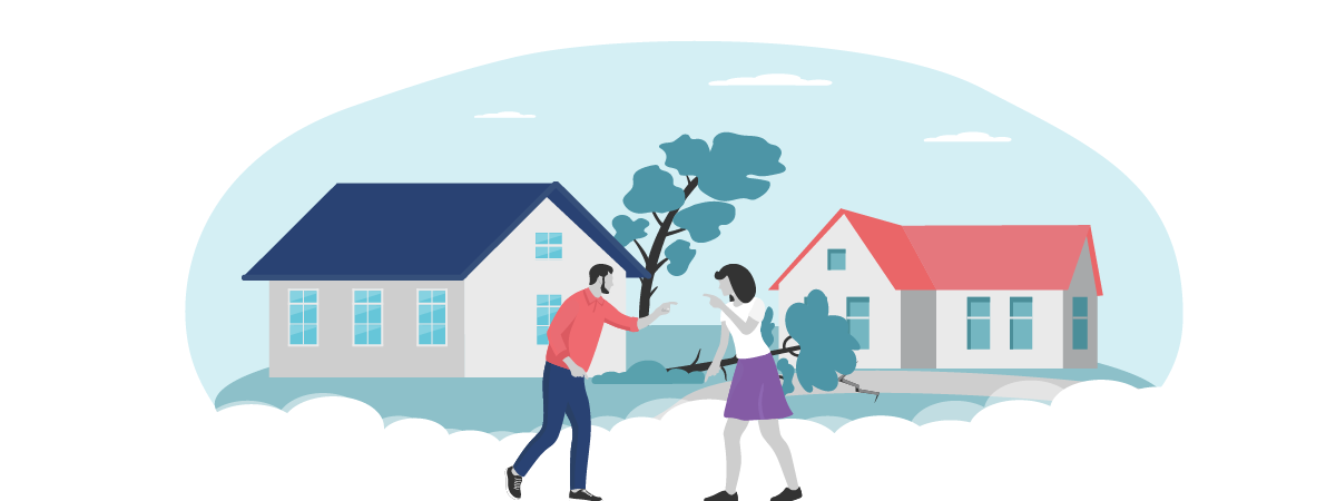 Two neighbors fighting over a fallen tree damaging the property