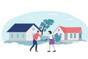 Two neighbors fighting over a fallen tree damaging the property